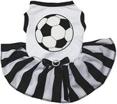 Petitebella Soccer Puppy Dog Dress (White/Stripes, Medium)