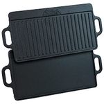 Andes Double Sided Cast Iron Griddle Plate with Handles, Ribbed Grill Pan/BBQ Skillet for Camping, 50 x 23cm