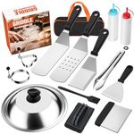 Blackstone Griddle Accessories Kit, 14pcs Flat Top Grill Accessories Set for Blackstone and Camp Chef, Enlarged Spatulas, Basting Cover, Scraper, Tongs, Grill Spatula Kit for Outdoor BBQ