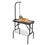 LIVINGbasics 30" Foldable Pet Grooming Table, Heavy Duty Pet Dog Cat Shower Table with Adjustable Height Arm,Loop Noose and Basket for Small Medium Pets, Max Capacity Up to 220lb