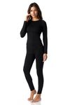 Thermajane Long Johns Thermal Underwear for Women Fleece Lined Base Layer Pajama Set Cold Weather (Medium, Black)