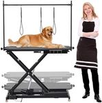 Upgraded 47” Electric Dog Grooming Table, 9"- 40" Height Adjustable Heavy Duty Electric Grooming Table with Anti Slip Tabletop, 3 Grooming Noose, for Dogs&Cats, Black