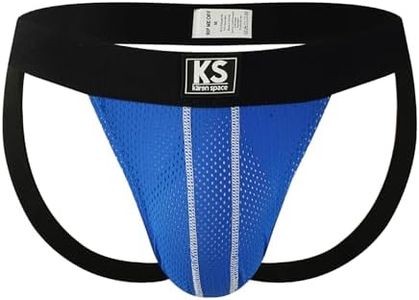 KAREN SPACE Jock Straps Low Rise Breathable Sexy Mesh Athletic Supporters T-Back Underwear, 1824SD-Blue, S