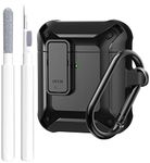 Airpods Case Cover Men Lock with Cleaning Kit, OTOPO Protective Cover with Cleaning Pen Compatible with Apple Airpod 1/2 Case, Shockproof Rugged Shell for iPods Case (Black)