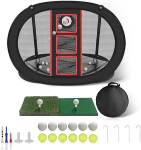 Pop Up Golf Chipping Net,QGF Indoor Outdoor Golfing Target Kits for Backyard Accuracy and Swing Practice with 6 Solid Balls 6 Practice Foam Balls
