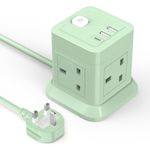 Cube Extension Lead with USB Slots, BEVA 4 Way Multi Plug Power Strip with 3 USB Ports (5V/2.4A), Desktop Power Extension Socket with 1.5M Extension Cords for Home Dorm Office Travel-Green