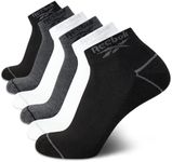 Reebok Men?s Athletic Socks ? Cushion Quarter Cut Ankle Socks (6 Pack), Size 6-12.5, White/Grey/Black