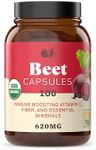 Organic Beet Root Capsules - Made in The USA, Naturally Boost Energy, Stamina, & Nitric Oxide with a Pure Organic Beet Root Supplement