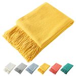 Homiest Decorative Knitted Throw Blanket with Fringe Soft & Cozy Tassel Blanket for Couch Sofa Bed (Yellow,50x60)