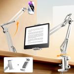 LISEN Tablet Stand Phone Holder iPad Holder for Desk Mount[Ultra Sturdy] 2 Clamps Kindle Holder for Bed Gooseneck Phone Tablet Holder Mount Phone Stand for iPhone iPad Mini 7 Kindle 4-13" Device，White