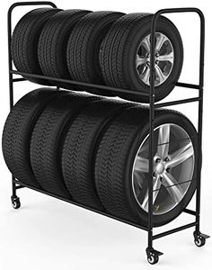 Rolling Tire Rack – Metal, Adjustable, Tire Stand & Protective Cover, Included 4 Adjustable Non Rolling Legs [Updated 48'' L with 4 Wheels Included]