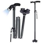 Walking Stick, Ohuhu Folding Walking Cane with 45° Adjustable LED Lights and Carrying Bag for Men and Women, Adjustable Heights Sturdy and Lightweight Portable, Gift for Fathers Mothers