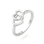 PANOPLY 925 Sterling Silver Double Heart Rings, Handmade Ring for Women, Best Friends, Ring for Daughter from Mom, Valentines Day, Love & Anniversary Gift (Silver, 6)