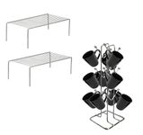 NH10 DESIGNS Stainless Steel Cup Stand For Kitchen, Coffee And Tea Mug Holder, Dinning Tabel Cup Stand (pck 1) Combo Stainless Steel Kitchen Dish Rack, Shelves Rack for Kitchen(Pck 2)(NHSP)