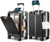 Joyway Front Opening PC Aluminum Carry On Luggage, Business Travel Hard Shell Suitcase with Laptop Compartment, Braking Spinner Wheels and Phone Holder, 20 Inch