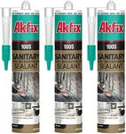 Akfix 100S RTV 100% Silicone Caulk Clear (3x10.1 fl.oz.) - Sanitary Applications, Waterproof & Low Odor Sealant for Kitchen and Bathroom, Bathtub, Shower, Sink - Anti Shrink Caulking | Clear, 3 Pack