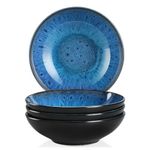 vancasso Bubble Stoneware Wide and Deep Pasta Bowl Set, 4-Piece Reactive Glaze Blue Soup Plate, 8.2in Soup Bowl Large Bowl. 950ml/32oz