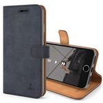 Snakehive Vintage Wallet for Apple iPhone SE 2022/ iPhone SE 2020 || Real Leather Wallet Phone Case || Genuine Leather with Viewing Stand & 3 Card Holder || Flip Folio Cover with Card Slot (Navy)