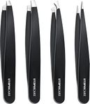 Utopia Care Professional Stainless Steel Tweezers Set 4 Piece, Tweezers for Facial Hair Women and Men, Eyebrow Tweezers, Professional Facial Blackhead Remover, Mens Tweezer Kit, Black