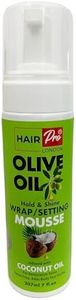 HAIRPRO OLIVE OIL HOLD & SHINE WRAP SET MOUSSE INFUSED WITH COCONUT OIL 207ml