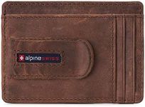 Alpine Swiss Dermot Mens RFID Safe Money Clip Front Pocket Wallet Leather Comes in Gift Box Distressed Brown