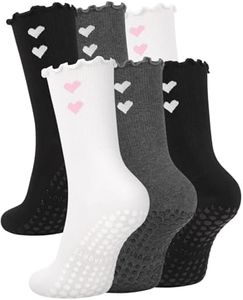 Ruffle Grip Pilates Socks for Women, Crew Athletic Socks Yoga Socks for Barre Dance Barefoot Workout