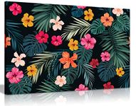 Tropical Jungle Leaves And Flowers Botanical Canvas Wall Art Picture Print (24x16)