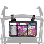 Wheelchair Side Bag, Upgrade Flower Color Wheelchair Armrest Storage Pouch with Cup Holder and Reflective Strip Use of Waterproof Fabric, for Most Wheelchairs, Walkers or Rollators (Purple Butterfly)