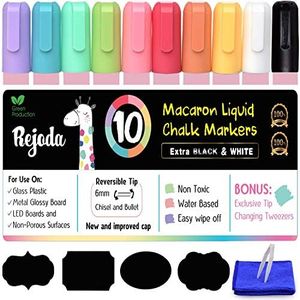 Art Pennarelli per Lavagna Bianca Cancellabile 10 Pacco con 32 Etichette Adesive - Pennarelli Gesso Liquido Cancellabili, Chalk Markers per Vetro - Kid Sicuro, Non Tossico, Senza Polvere