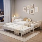 Panana Wooden Single Day Guest Bed With Pull Out Under Bed - 2 in 1 Bedroom Furniture, Fits 90 * 190 Mattress, Trundle Included (White)