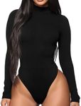 GEMBERA Women’s Long Sleeve Turtleneck Ribbed Knit Stretchy Bodysuit Leotard, Black, Small