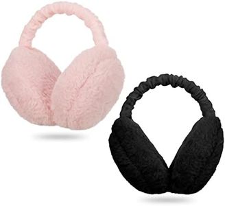 Draftor Women Earmuffs,2Pcs Winter Ear Muffs Adjustable Faux Fur Ear Warmer Warm Windproof Plush Earmuffs Foldable For Men Girl Thanksgiving, Black+pink, One Size