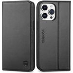 SHIELDON Case for iPhone 15 Pro Max 6.7" 5G, Genuine Leather Wallet Folio Case [Magnetic Closure] [RFID Blocking Card Slots] [Kickstand] Protection Case Compatible with iPhone 15 Pro Max 2023 - Black