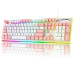 Camiysn Gaming Keyboard, Wired Keyboard with RGB Backlit, Full Size Keyboard with White&Pink Mixed Color Keycaps, Keyboard with 26 Keys Anti-ghosting for Computer/PC/Laptop/Mac/Windows/Office