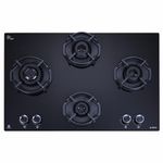 Elica Hob 4 Italian Burner Auto Ignition Glass Top With Direct Multi-Flame Brass Burner Gas Stove (Flexi Hexa 470 Lotus Ind Hd Brass) - Black