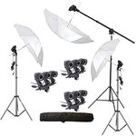 HIFFIN E27 3 Point Studio Triple Holder Kit Umbrella White + Studio Light Stand 9 FT Holder KIT Mark III WOB | 3 Triple Holder | 3 Light Stand 9ft | 3 Umbrella | 1 Boom | 1 Bag