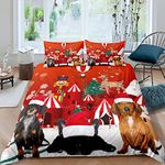 Cute Dog Bedding Set 3D Puppy Pet Pug With Christmas Hat Comforter Cover for Kids Boys Girls Teens Red Xmas Elk Animal Duvet Cover Dog Lover's Gift Bedspread Cover Room Decor Quilt Cover Single Size