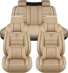 Full Set Car Seat Covers for VW Touareg/Touareg R R-Line/Touareg TSFI X SUV, Leather Full Surround Front Rear Seat Protectors Non-Slip Waterproof Durable Vehicle Seat Covers,Luxurious_Set-D_Beige