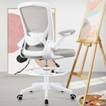 KERDOM Drafting Office Chair, Ergonomic Standing Desk Chair with Flip-up Armrests, Mid-Back Computer Chair with Adjustable Sponge Lumbar Support and Footrest Mesh High Chair (Light Gray)