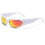 YUELUQU Y2K Wrap Around Sunglasses Men's Women's Futuristic Outdoor Sports Sunshade UV400 Glasses (White Frame/Orange Lens)