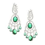 ZENEME Rhodium-Plated American Diamond Studded Oval & Leaf Shaped Drop Earrings For Girls and Women (Green)