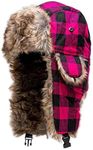 S A Trapper Hat with Lined Faux Fur, Pull On Closure with Chin Buckle, Elmer Fudd Warm Winter hat with Ear Flaps for Women (Lumberjack Pink)