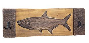 Rod racks, wall hook with fish decoration - Tarpon 115 - handmade fishing accessories from limewood & metal - Made in Slovakia, best gift for a fisherman