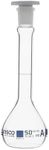 EISCO Volumetric Flask, 50ml - ASTM, Class A - Tolerance ±0.05ml - Interchangeable, Size 13 Polypropylene Stopper - Single, White Graduation - Borosilicate Glass