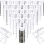 30 Pieces Coin Storage Tube Holders Quarter Size Round Clear Plastic Coin Holders Plastic Quarter Tubes Coin Container with Screw on Lid for Coin Collection Supplies