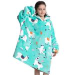 Oversized Blanket Hoodie for Kids, Wearable Blanket Sweatshirt with Pockets Sleeves, Super Warm Wearable Sherpa Hoodie Fits 7-13 Years Little Kids Girls Boys