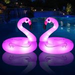 FlyfreeU Flamingo Inflatable Pool Floats with Lights, Solar Powered Flamingo Pool Floats for Adults, 42 Inch Pool Float Lake Beach Floaty, Swimming Pool Float Raft Lounge for Adults Party Water Fun(2)