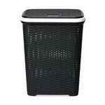 @Home by Nilkamal Plastic Laundry Basket | Storage Organizer for Dirty Clothes,Kitchen, Bathroom, Office | Set Includes 1 Laundry Basket | Grey - 50 Liter - 11.5 X 11.5 X 33 Cm