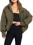 Gihuo Women’s Winter Cropped Puffer Jacket Coat Short Warm Quilted Jacket(Green-XL)