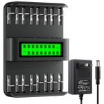 Mspalocell Battery Charger for AA AAA C D,Universal C D Battery Charger 16 Bay with LCD Display, Fast Charging for AA AAA C D Ni-MH Rechargeable Batteries Household Battery Charger